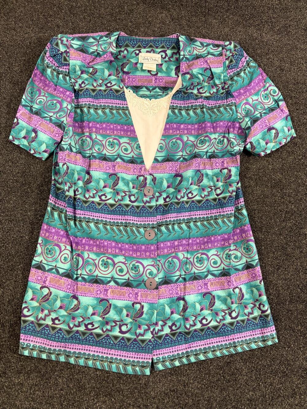 Lady Dorby Jacket Womens 16W Multicolor Stripe Lace Short Sleeve Button Front